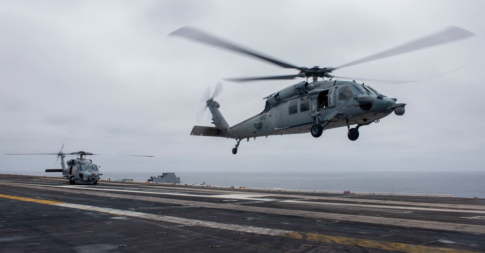 An MH-60S Takes Off Of The Flight Deck