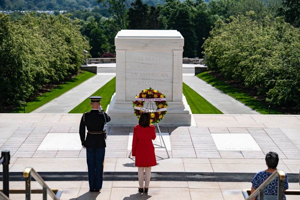 Spanish Minister of Defense Margarita Robles Participates in a Public Wreath-Laying Ceremony at the Tomb of the Unknown Soldier