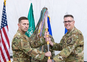 The guidon passes for the 968th EAACS at Prince Sultan
