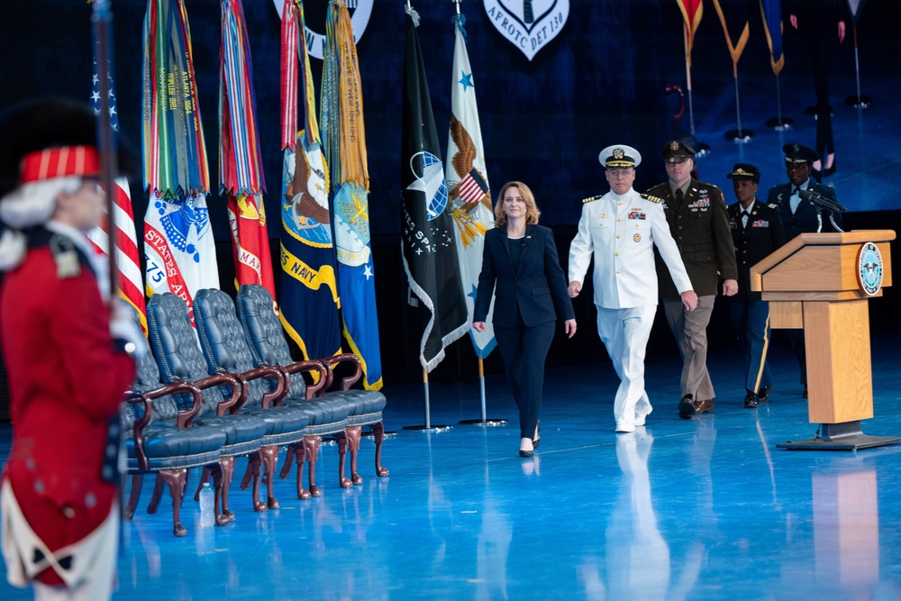 Deputy Secretary of Defense Kathleen H. Hicks speaks at the National Capital Region ROTC Detachment commencement at Fort Myer, Virginia