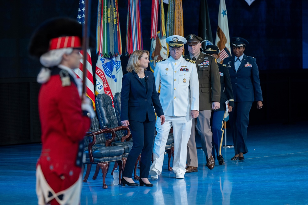 Deputy Secretary of Defense Kathleen H. Hicks speaks at the National Capital Region ROTC Detachment commencement at Fort Myer, Virginia