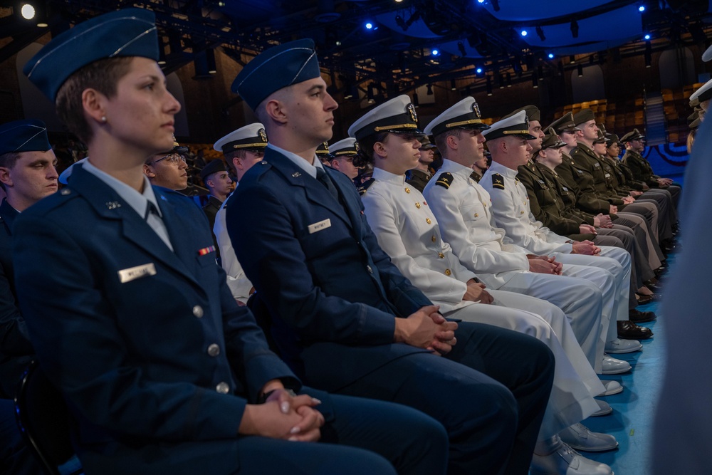 Deputy Secretary of Defense Kathleen H. Hicks speaks at the National Capital Region ROTC Detachment commencement at Fort Myer, Virginia