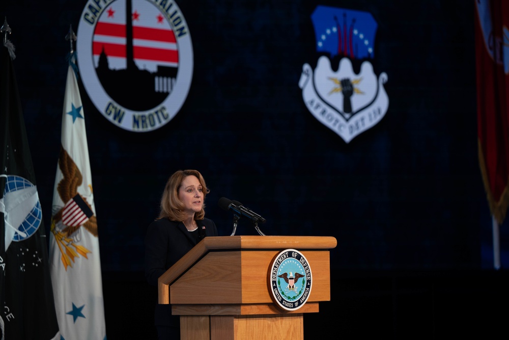 Deputy Secretary of Defense Kathleen H. Hicks speaks at the National Capital Region ROTC Detachment commencement at Fort Myer, Virginia