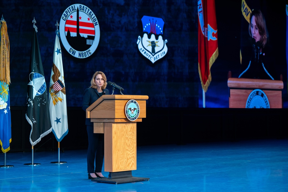 Deputy Secretary of Defense Kathleen H. Hicks speaks at the National Capital Region ROTC Detachment commencement at Fort Myer, Virginia