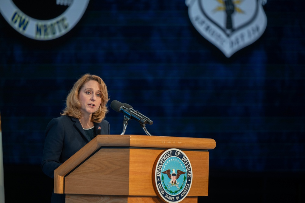 Deputy Secretary of Defense Kathleen H. Hicks speaks at the National Capital Region ROTC Detachment commencement at Fort Myer, Virginia