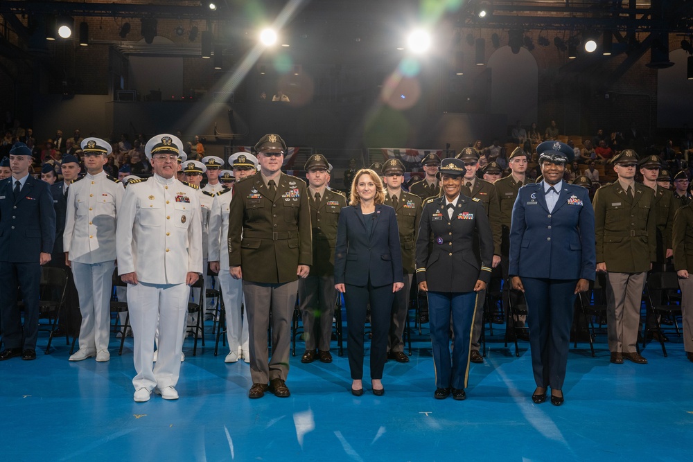 Deputy Secretary of Defense Kathleen H. Hicks speaks at the National Capital Region ROTC Detachment commencement at Fort Myer, Virginia