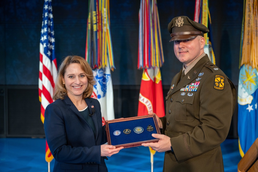 Deputy Secretary of Defense Kathleen H. Hicks speaks at the National Capital Region ROTC Detachment commencement at Fort Myer, Virginia