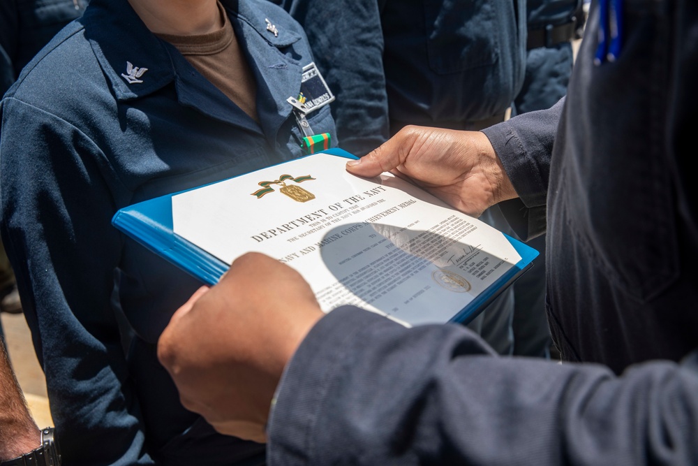 Sailors Aboard USS Dewey (DDG 105) Conduct Awards Quarters