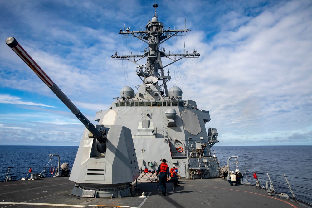 Sailors Aboard USS Dewey (DDG 105) Conduct Replenishment-at-Sea with USNS Tippecanoe (T-AO-199)