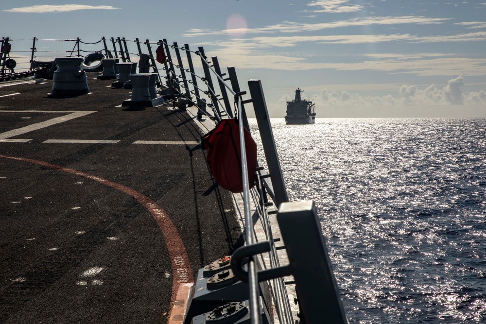 Sailors Aboard USS Dewey (DDG 105) Conduct Replenishment-at-Sea with USNS Tippecanoe (T-AO-199)