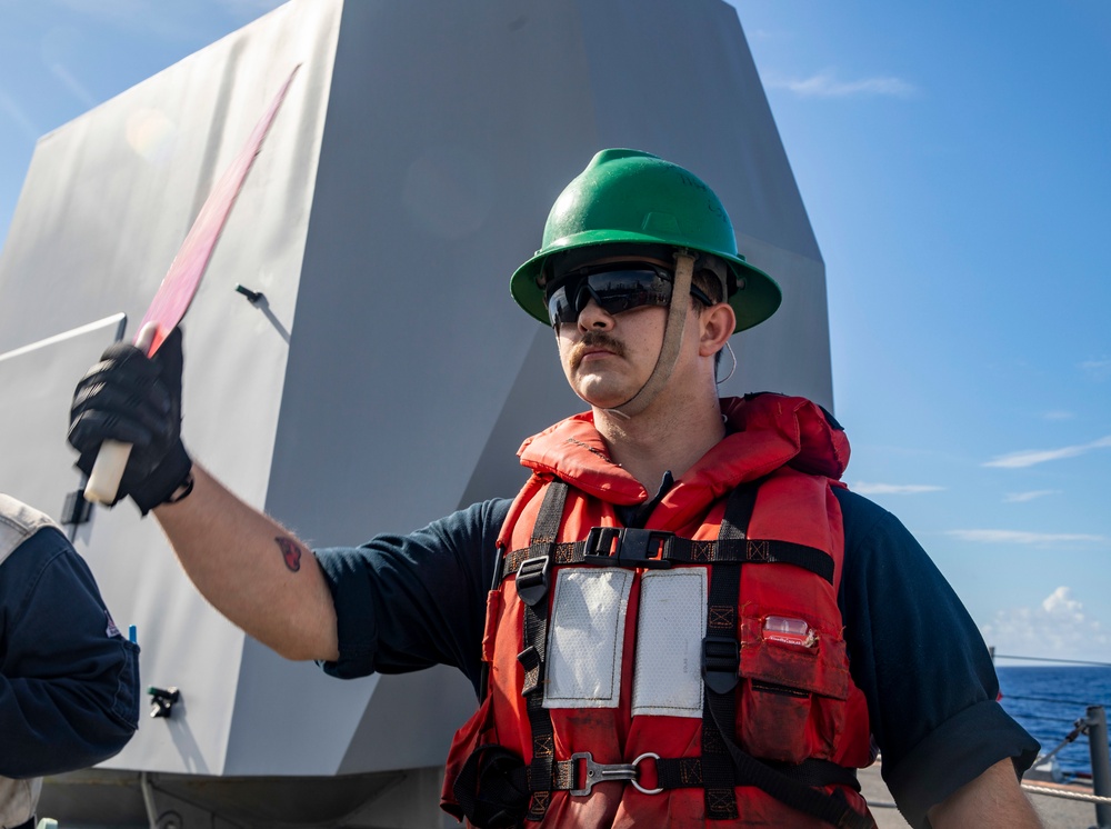 Sailors Aboard USS Dewey (DDG 105) Conduct Replenishment-at-Sea with USNS Tippecanoe (T-AO-199)