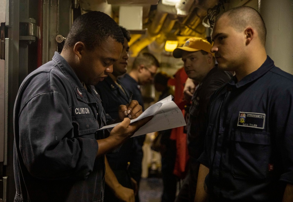 Sailors Conduct Damage Control Drill Aboard USS Dewey (DDG 105)