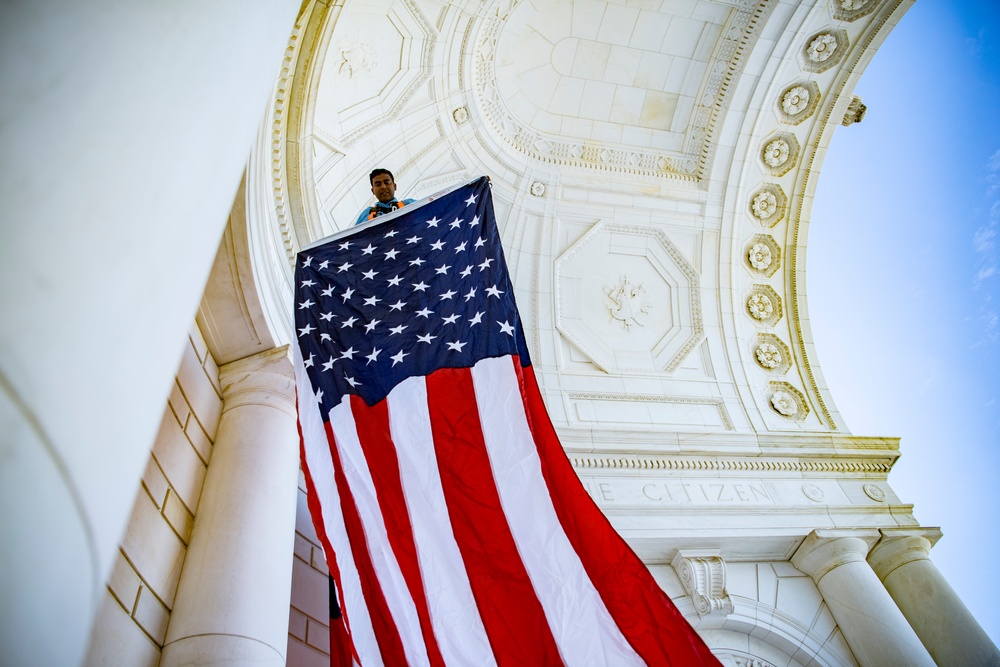 U.S. Flag Hanging at Memorial Amphitheater