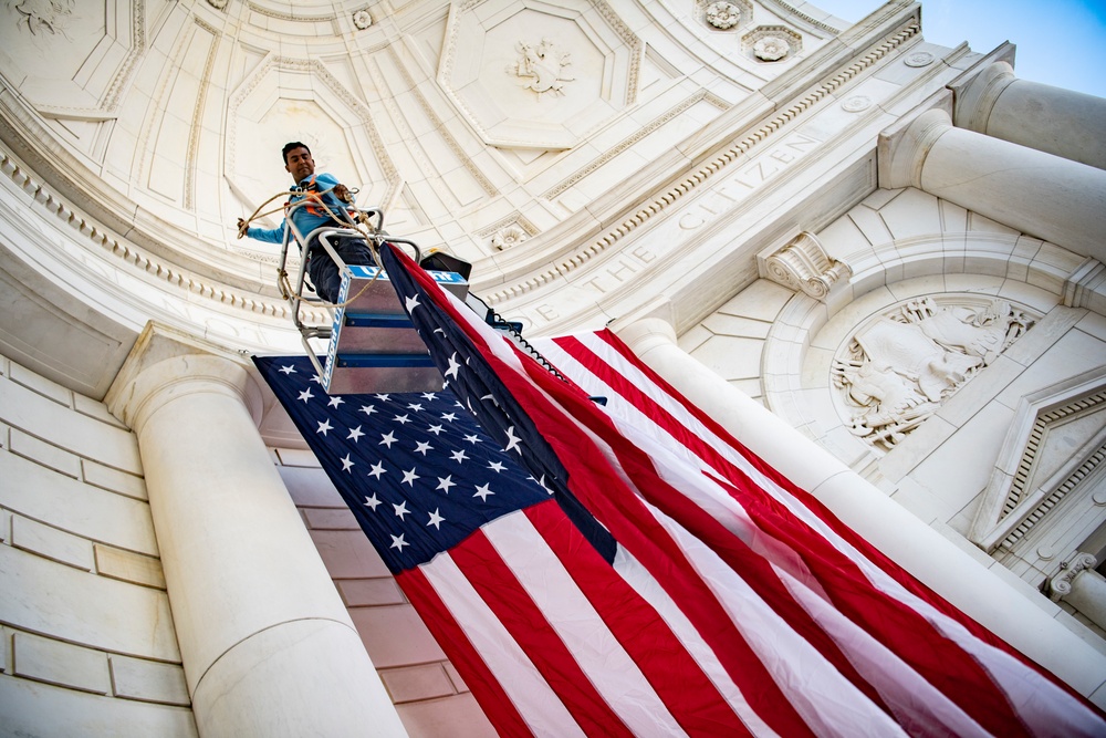 U.S. Flag Hanging at Memorial Amphitheater