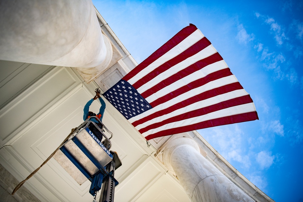 U.S. Flag Hanging at Memorial Amphitheater