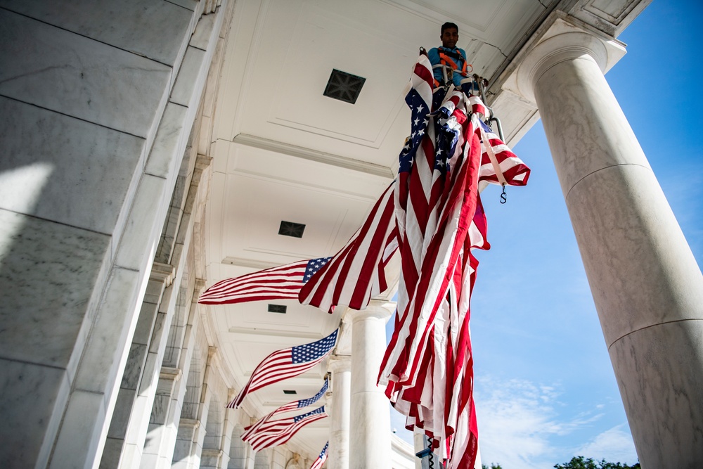 U.S. Flag Hanging at Memorial Amphitheater