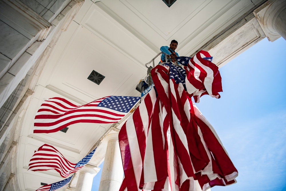 U.S. Flag Hanging at Memorial Amphitheater