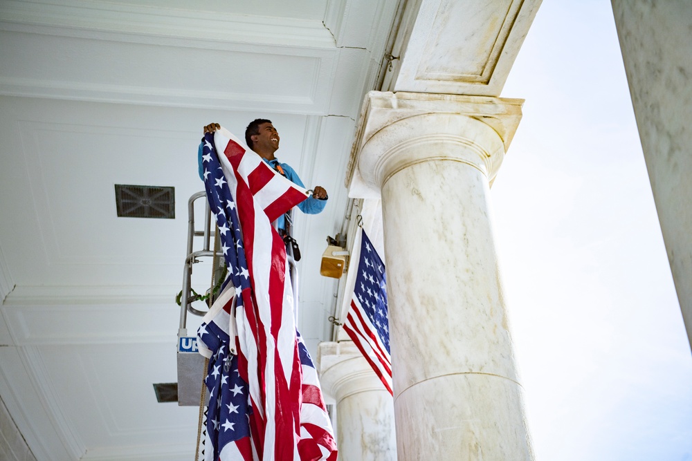 U.S. Flag Hanging at Memorial Amphitheater