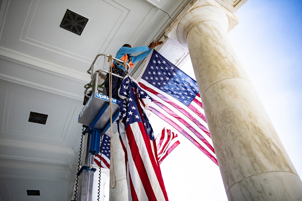 U.S. Flag Hanging at Memorial Amphitheater