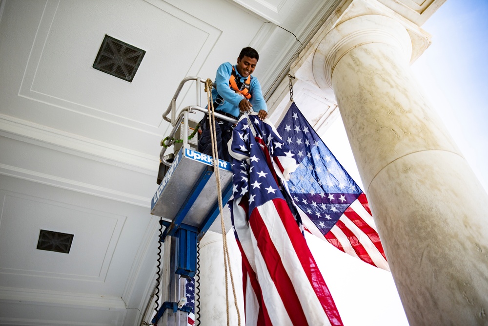 U.S. Flag Hanging at Memorial Amphitheater