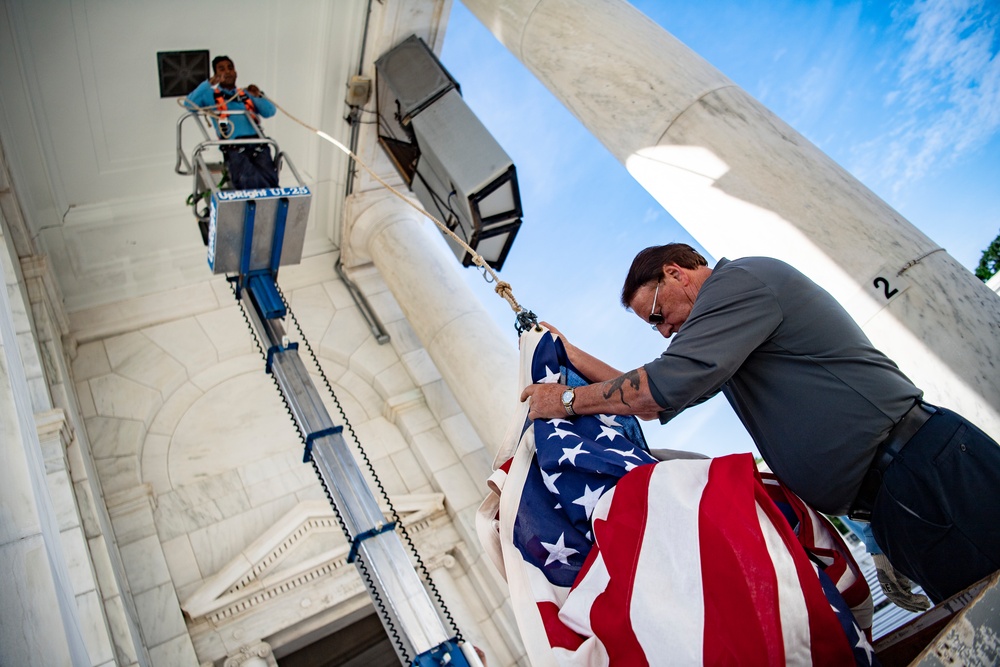 U.S. Flag Hanging at Memorial Amphitheater