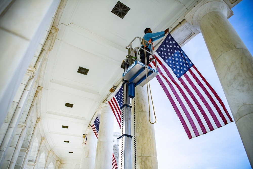 U.S. Flag Hanging at Memorial Amphitheater