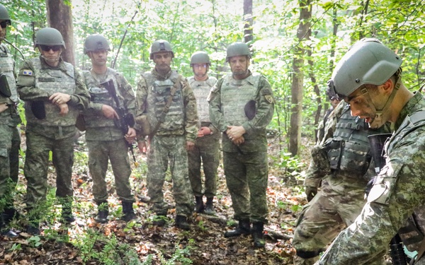 Kosovo Security Force troop briefs Iowa, Kosovo leaders on maneuver tactics