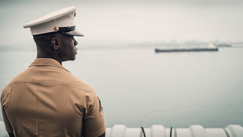 LA Fleet Week: Marines, Sailors man the rails of USS Portland