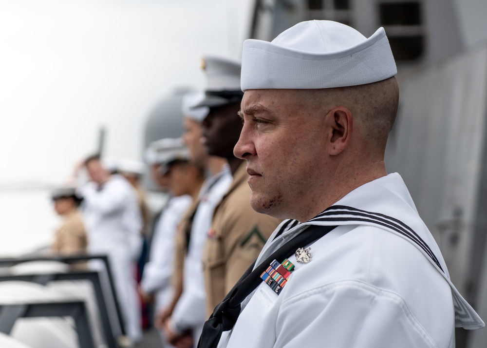 LA Fleet Week: Marines, Sailors man the rails of USS Portland