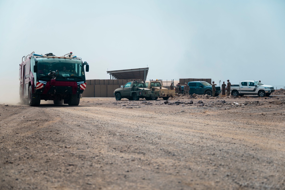 U.S Air Force firefighters and Army medics hone readiness skills at Chabelley Airfield, Djibouti