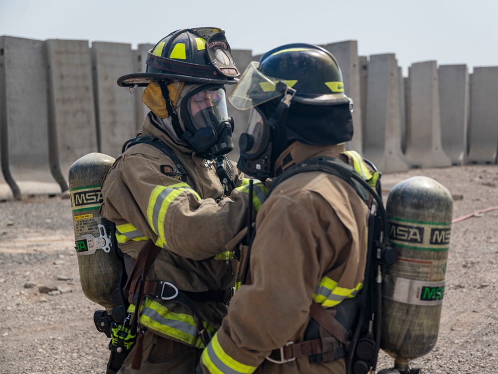 U.S Air Force firefighters and Army medics hone readiness skills at Chabelley Airfield, Djibouti