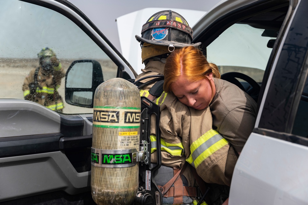 U.S Air Force firefighters and Army medics hone readiness skills at Chabelley Airfield, Djibouti