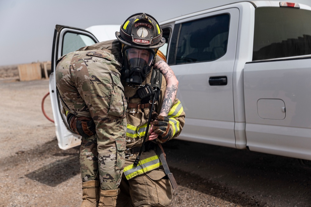 U.S Air Force firefighters and Army medics hone readiness skills at Chabelley Airfield, Djibouti