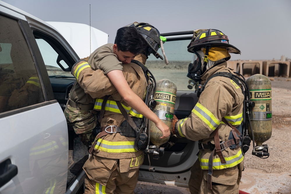 U.S Air Force firefighters and Army medics hone readiness skills at Chabelley Airfield, Djibouti