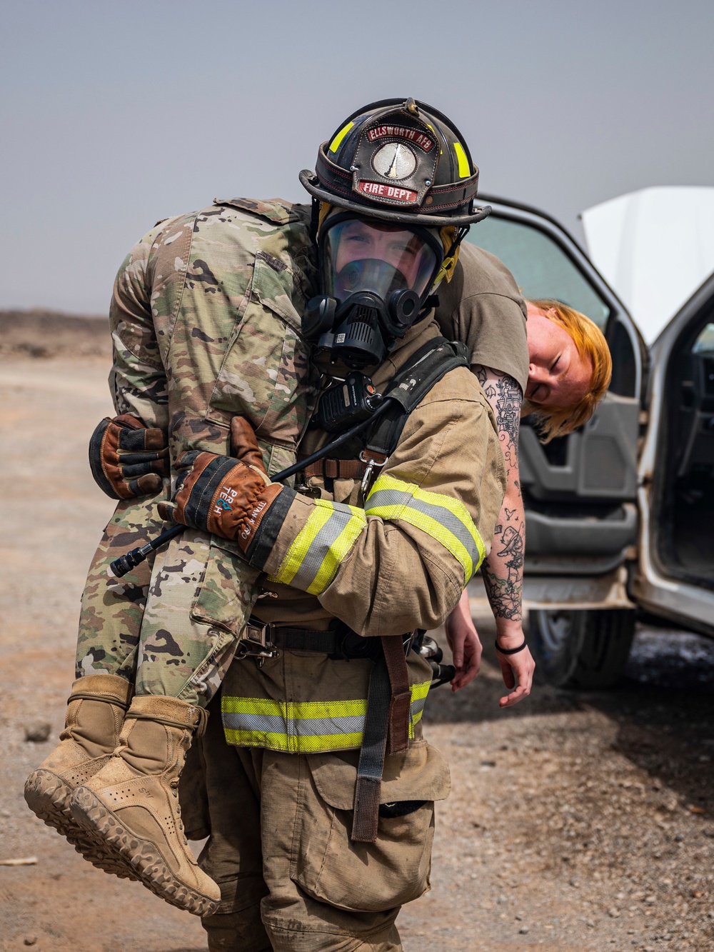 U.S Air Force firefighters and Army medics hone readiness skills at Chabelley Airfield, Djibouti