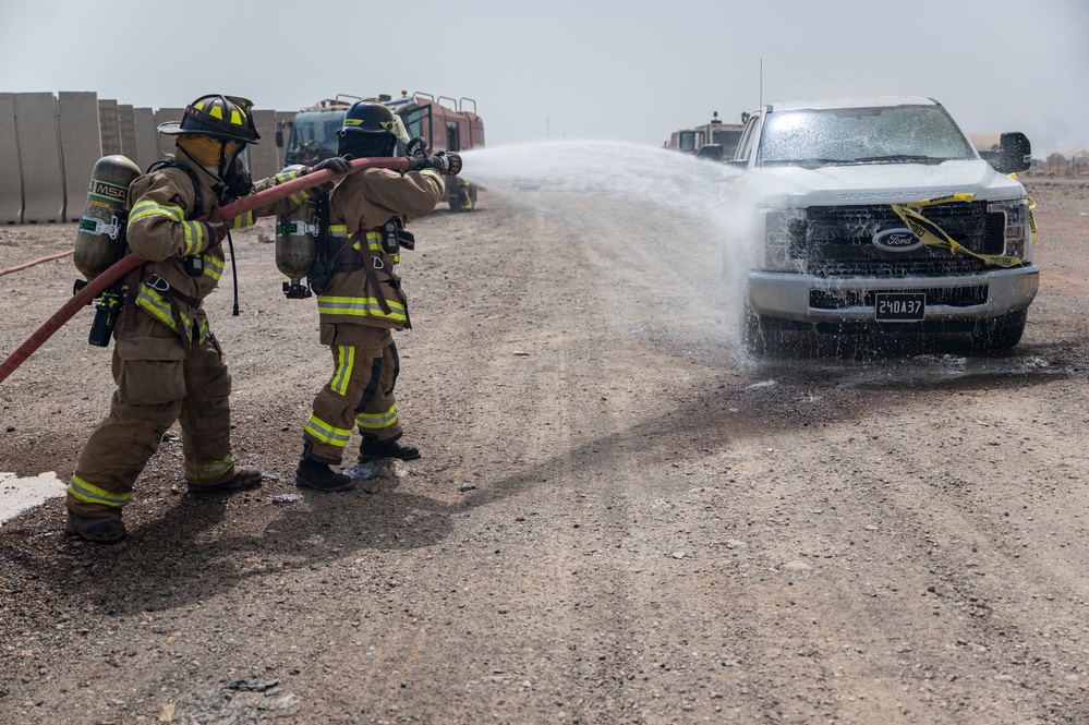 U.S Air Force firefighters and Army medics hone readiness skills at Chabelley Airfield, Djibouti