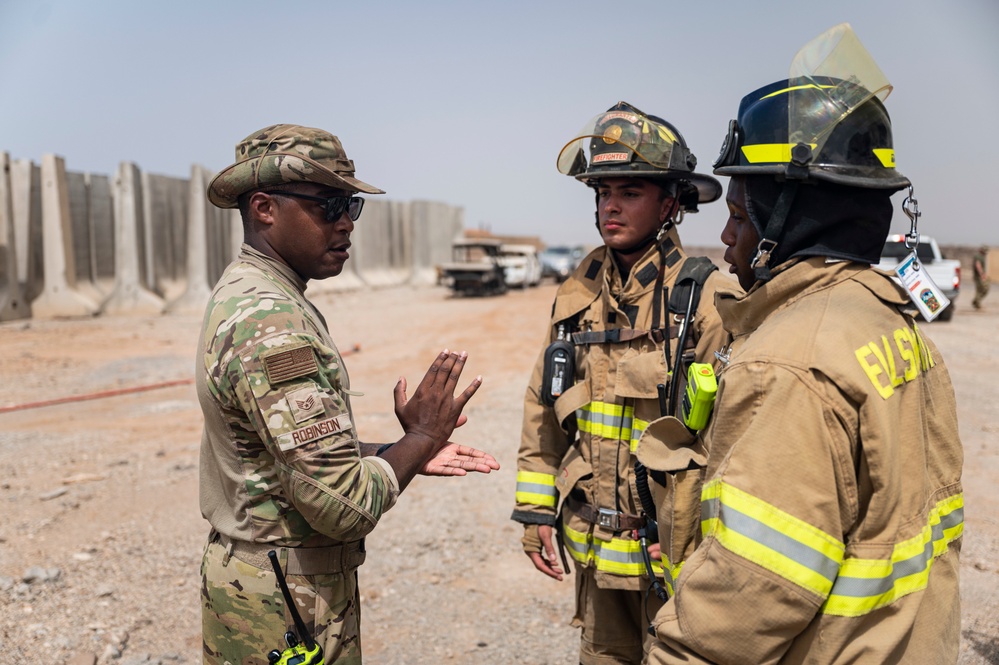 U.S Air Force firefighters and Army medics hone readiness skills at Chabelley Airfield, Djibouti