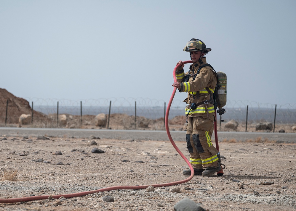 U.S Air Force firefighters and Army medics hone readiness skills at Chabelley Airfield, Djibouti