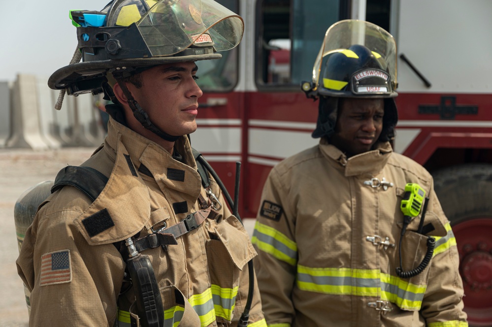 U.S Air Force firefighters and Army medics hone readiness skills at Chabelley Airfield, Djibouti