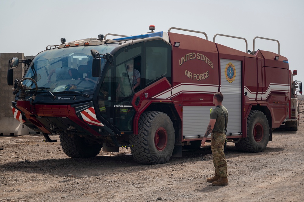 U.S Air Force firefighters and Army medics hone readiness skills at Chabelley Airfield, Djibouti