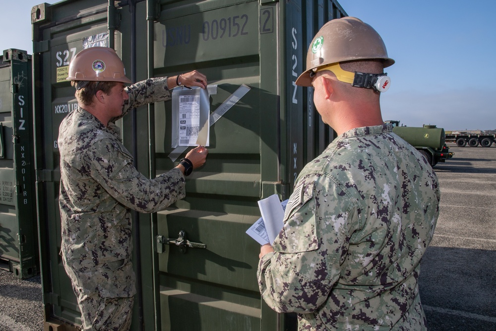 NMCB-5 Demonstrates Skills to Mount Out 15 Pieces of Construction Equipment and 42 Triple Containers