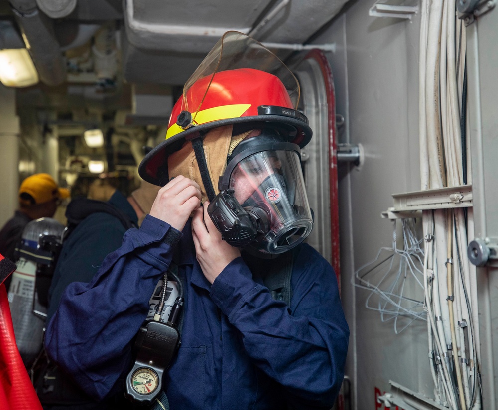 Sailors Conduct Damage Control Drill Aboard USS Dewey (DDG 105)