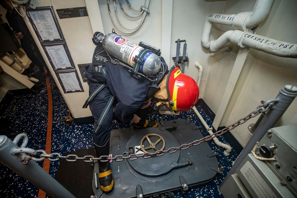 Sailors Conduct Damage Control Drill Aboard USS Dewey (DDG 105)