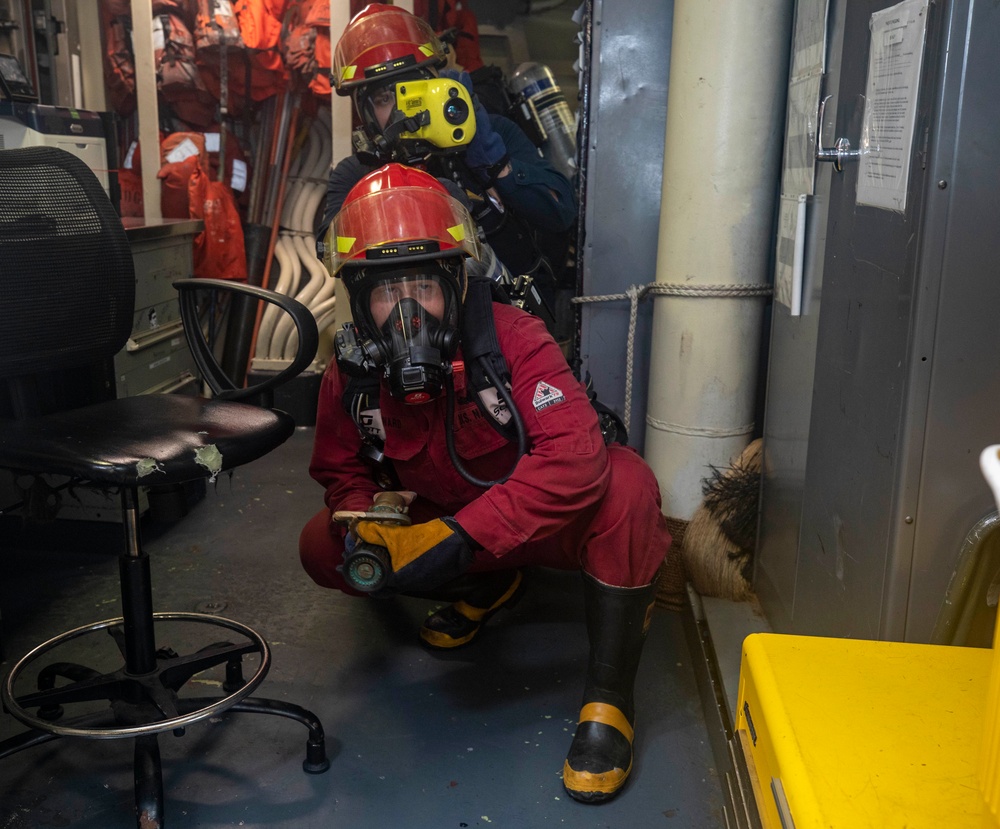 Sailors Conduct Damage Control Drill Aboard USS Dewey (DDG 105)