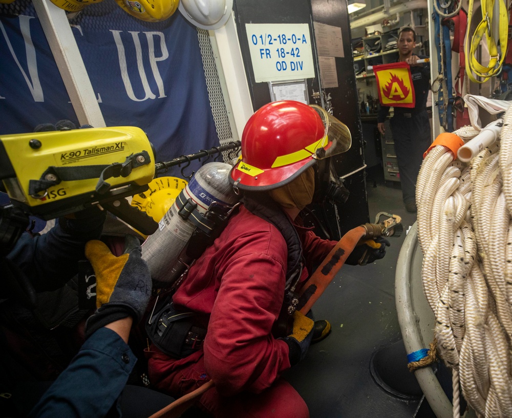 Sailors Conduct Damage Control Drill Aboard USS Dewey (DDG 105)