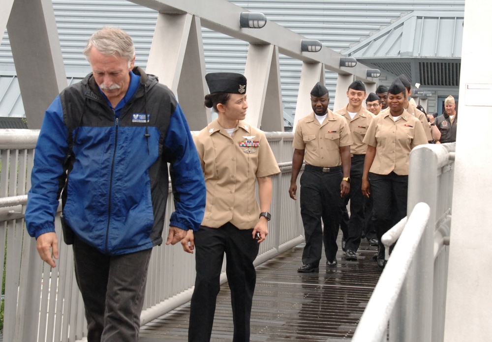 Crossing the gangway