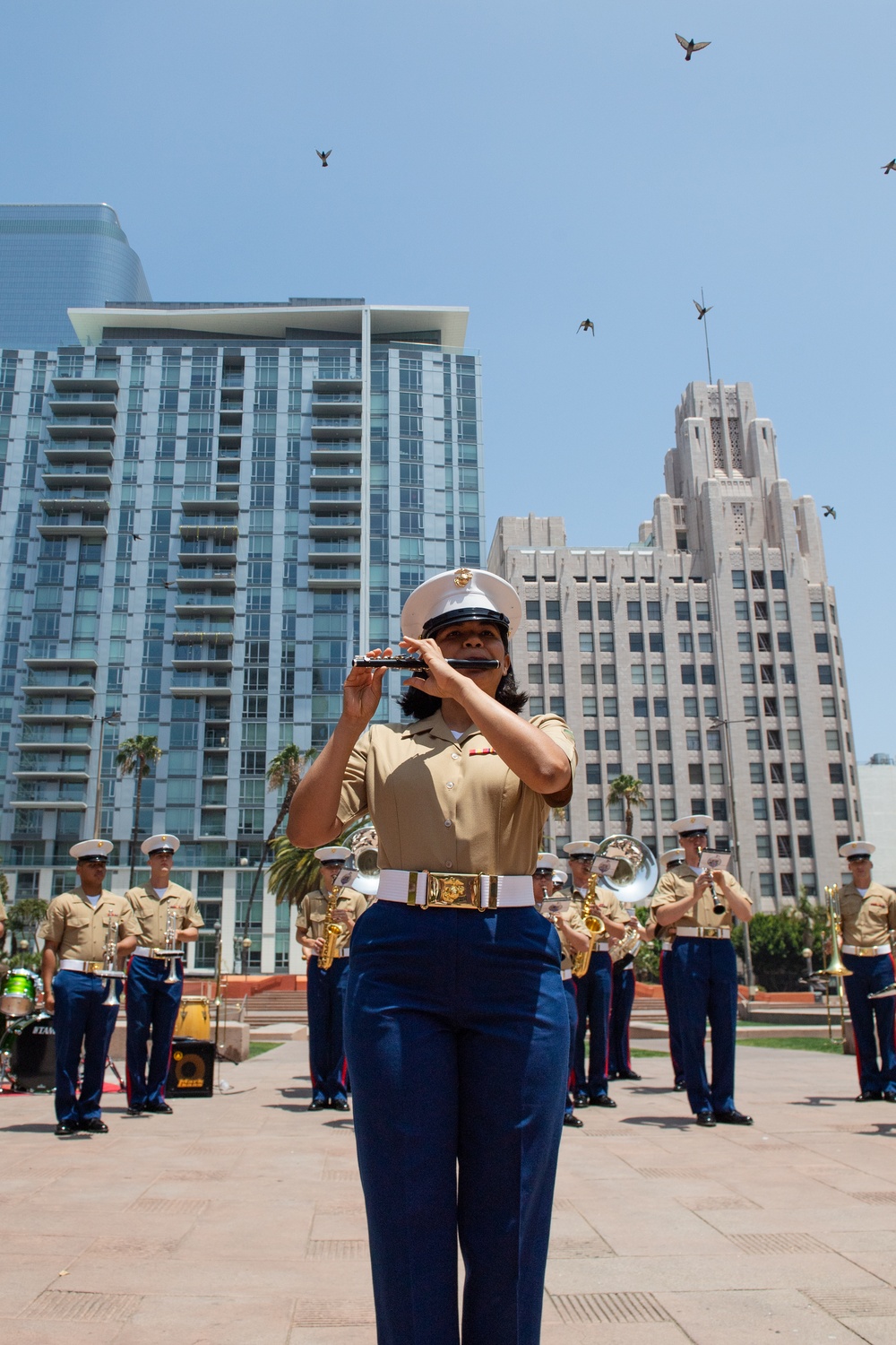 1st Marine Division Band performs at Pershing Square during Los Angeles Fleet Week