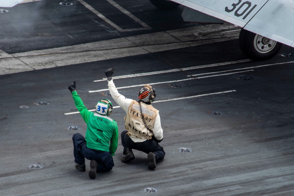 Sailors Prepare To Launch An F/A-18E Super Hornet