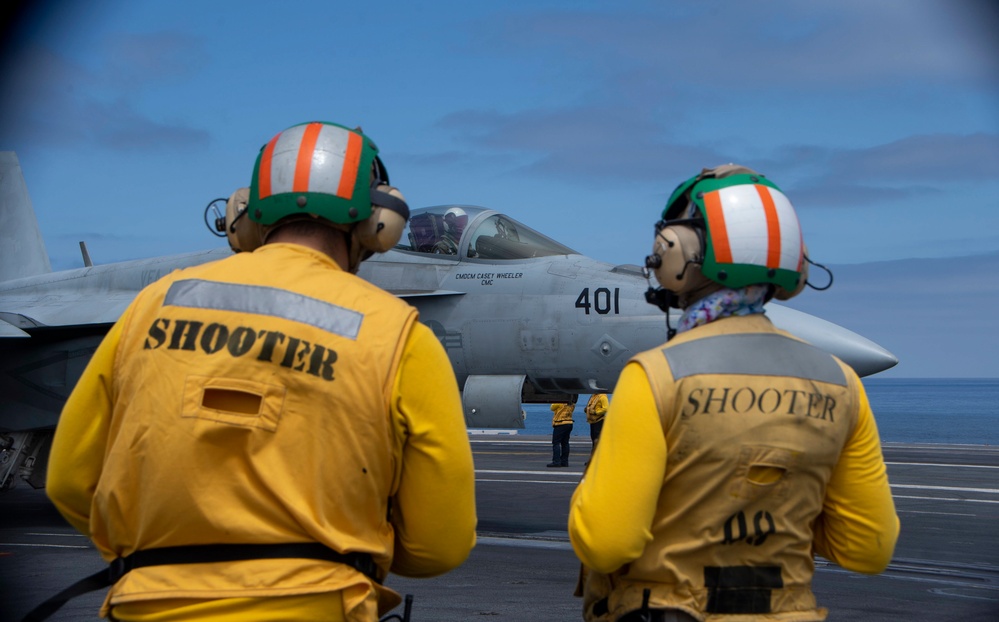 FA-18E Prepares To Launch Off Of The Flight Deck