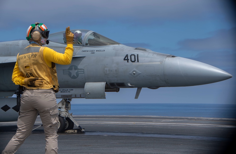 FA-18E Prepares To Launch Off Of The Flight Deck